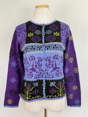 Alpaca Imports Cardigan Sweater Size Small NEW Wool Blend Floral Knit